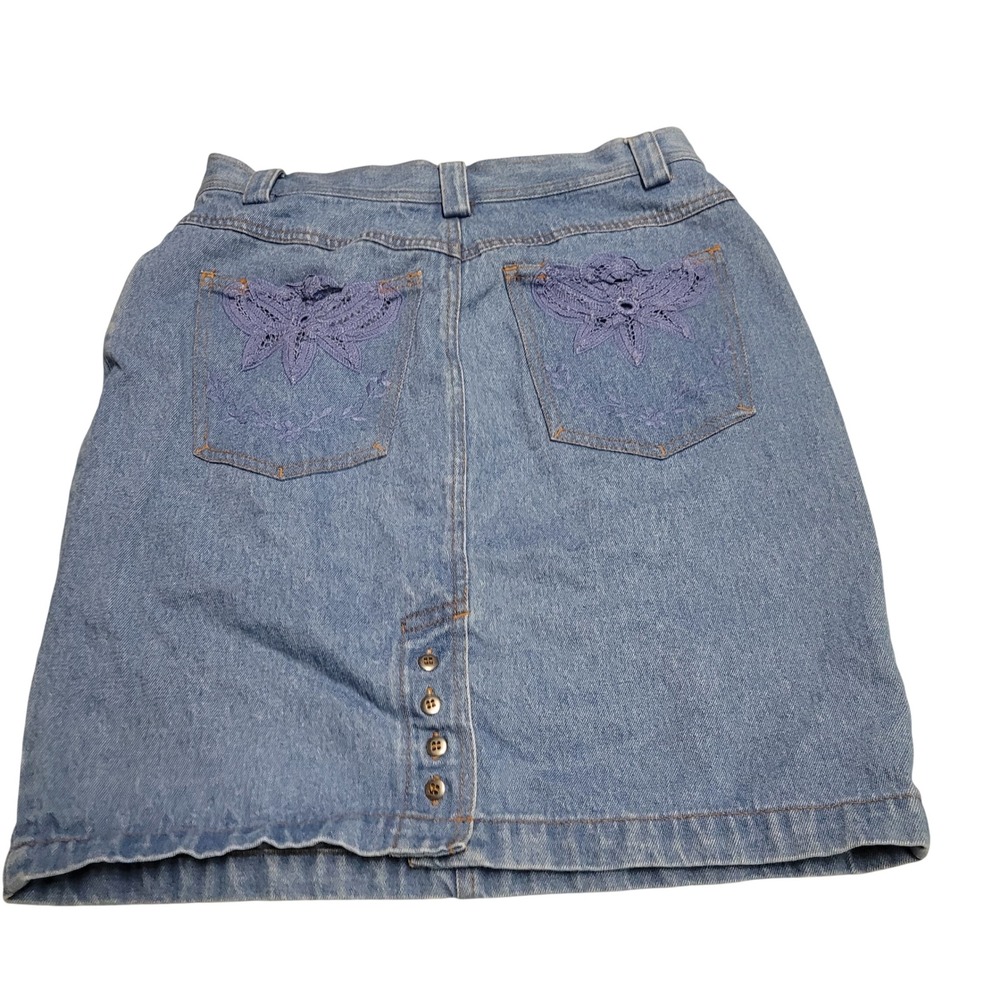 Together Vintage Blue Denim Jean Skort Butterfly Embroidery Womens 10 - Picture 4 of 4